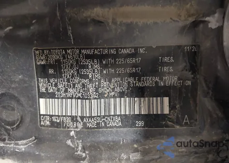 2021 Toyota Rav4 Le z USA, uszkodzony, nr VIN 2T3H1RFV0MC103302